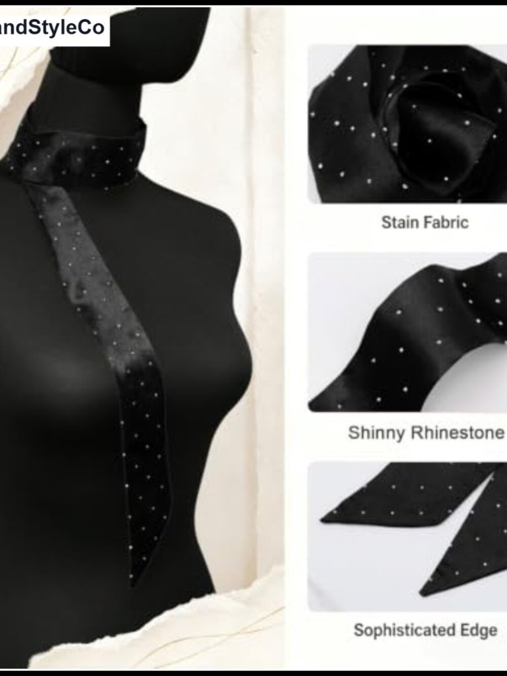 Women's Skinny Chiffon Scarf with Rhinestones - Fashion Scarf for Neck, Bag, or - Picture 3 of 6